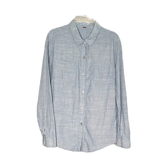 Free People Chambray Button Down Shirt with Crochet Back Panel - Picture 1 of 10